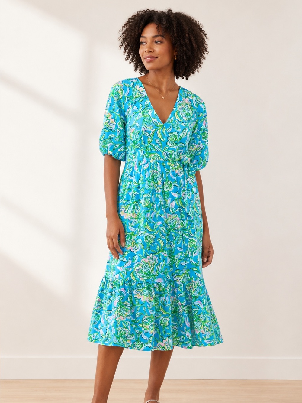 Lilly Pultizer NWT-Brantley Midi Wrap Dress-Cumulus Blue Chick Magnet Size XL